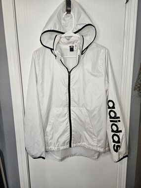 Adidas White Windbreaker Jacket with Hood